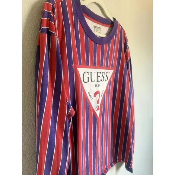 Guess U.S.A. Long Sleeve Red Purple Striped Shirt Men’s Size XL Retro ASAP Rocky - Picture 2 of 5